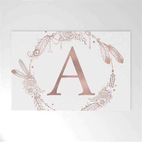 Letter A Rose Gold Pink Initial Monogram Outdoor Welcome Mat By Nature