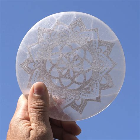 Selenite Round Engraved Plate Mandala For Sale - AfterPay Available