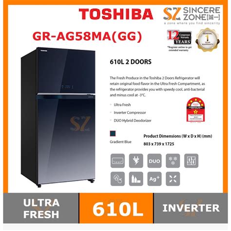 Toshiba Gr Ag Ma Gg L Doors Duo Hybrid Inverter Refrigerator