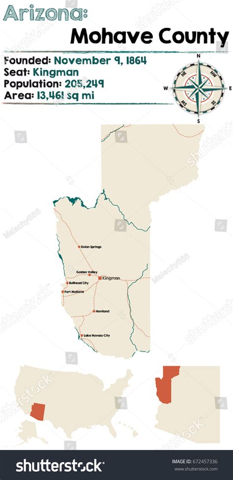 Large Detailed Map Mohave County Arizona Stock Vector Royalty Free