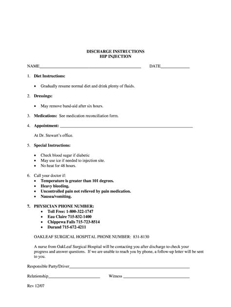 Fillable Online DISCHARGE INSTRUCTIONS HIP INJECTION Orthostewart