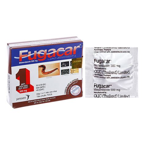 Fugacar Mebendazole 500mg Thuốc Xổ Giun Nhiều Mùi Hương Hộp 1 Viên