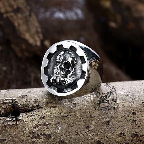 Gear Helmet Stainless Steel Skull Ring Gthic