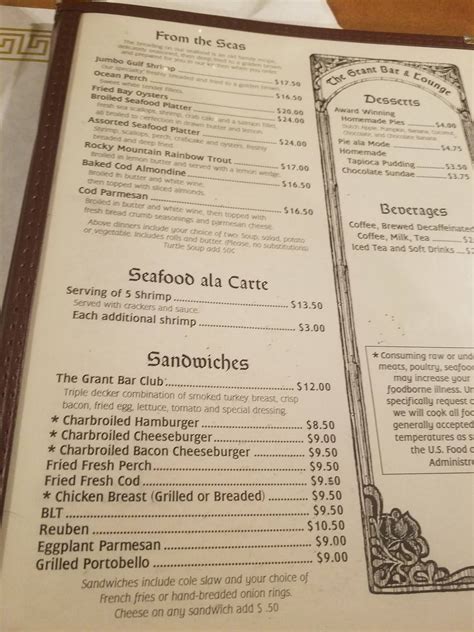 Menu At Grant Bar Inc Pittsburgh