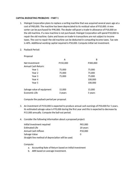 Capital Budgeting Problems Pdf