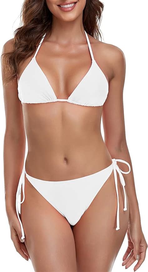 Amazon Colloyes Womens Sexy Bikini Set Halter String Triangle Swimsuit Tie Side Bottom