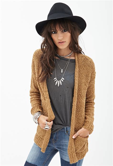 Lyst Forever 21 Textured Knit Cardigan In Natural