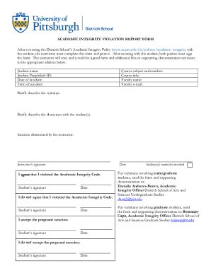 Fillable Online Academic Integrity Violation Report Form Fax Email