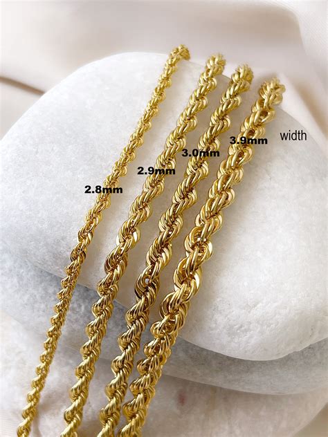 14k Solid Gold Rope Chain Necklace Diamond Cut Rope Chain Etsy