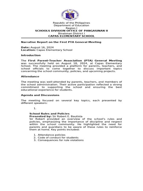 1st Pta Meeting Pdf