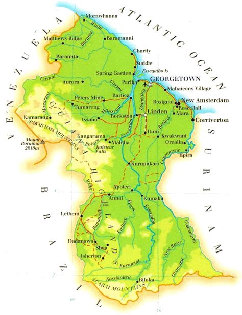 Physical Map Of Guyana