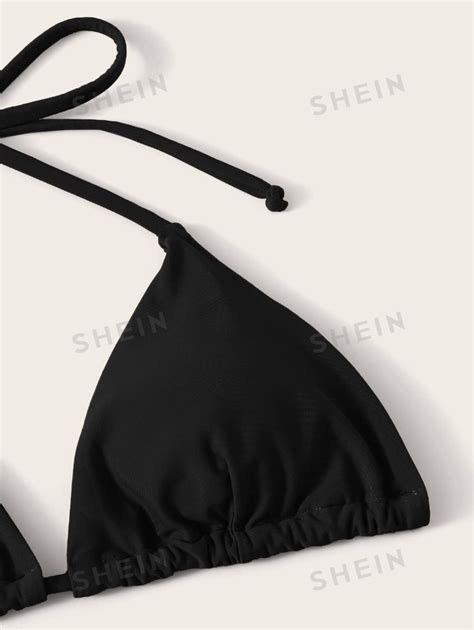 SHEIN Swim Summer Beach Mono Bikini Set Halter Triangle Bra Top Tie Side Bikini Bottom Piece