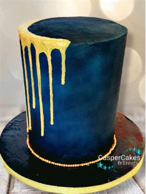 Tall Navy And Gold Drip Cake Black And Gold Cake Drip Cakes Fresh