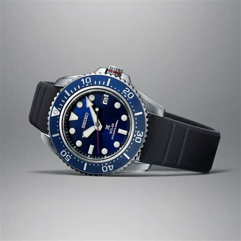 Seiko Prospex Sne593 Solar Divers Blue Dial Black Silicone Strap Watch