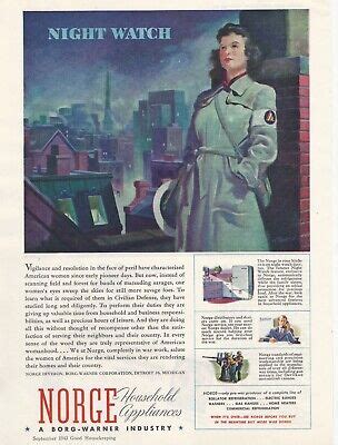 1943 WWII Norge Borg Warner Civil Defense Night Watch Full Page Print