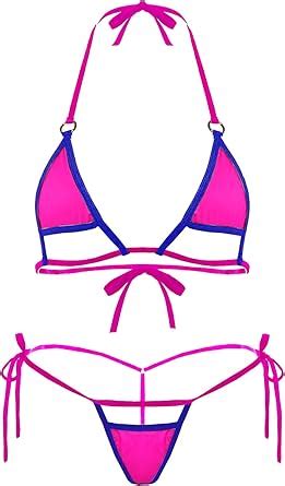 Amazon Deer Mum Women Sexy Halter Neck Swimsuit Hollow Micro Mini Bikini Set Pieces