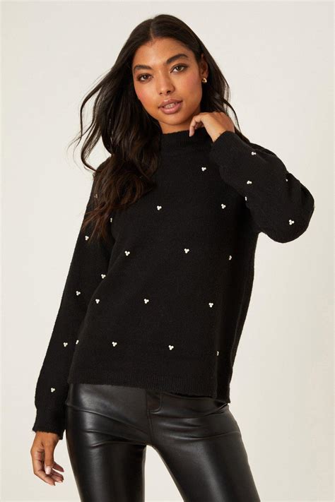 Jumpers Cardigans Pearl Embellished High Neck Jumper Dorothy Perkins