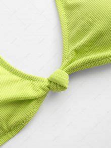 ZAFUL Cheeky Ribbed Knot Bikini Swimsuit In GREEN ZAFUL