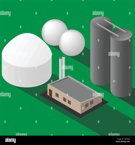 Planta De Biogás Vector Isométrica Sobre Fondo Verde Imagen Vector De