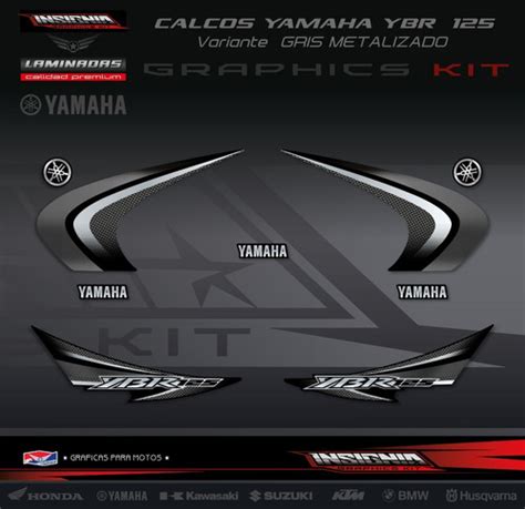 Calcos Yamaha Ybr Negra Variante Gris Met Insignia En