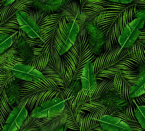 Dark Green Tropical Plants Seamless Background Pattern Etsy