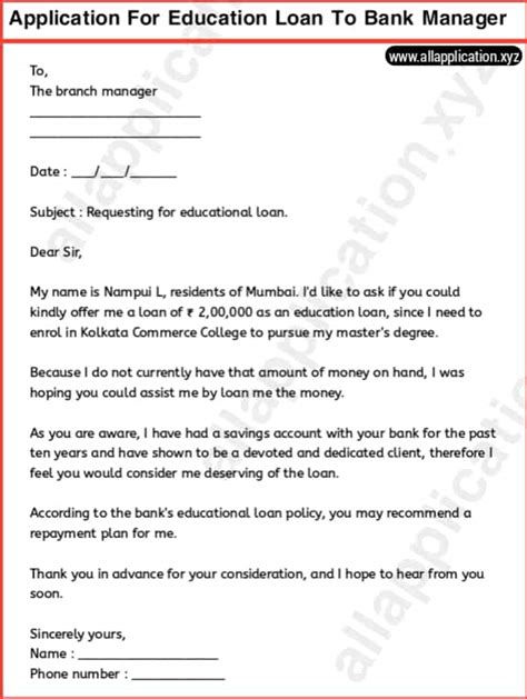 Application Letter For Education Loan To Bank Manager 3 Samples