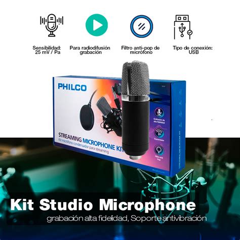 Ripley KIT STUDIO MICROPHONE CON SOPORTE ANTIPOP STAND PHILCO