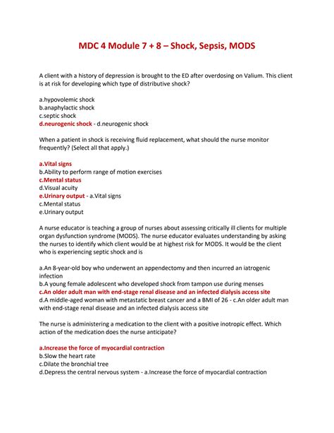 SOLUTION Rasmussen College Mdc 4 Module 7 8 Shock Sepsis Mods Studypool