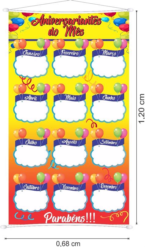 Banner Aniversariante Do Mês Ilustrado Escolar R 7590 Em Mercado Livre