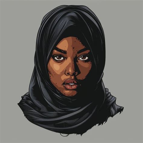 Minimalist And Simple Drawing Of A Black Muslim Woman Premium Ai