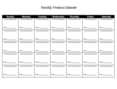 Printable Exercise Calendar