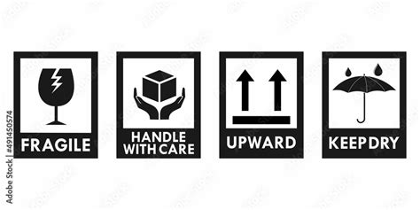 Fragile Package Icons Set Handle With Care Logistics And Delivery