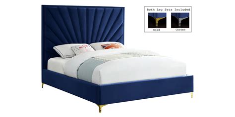 Luxurious Navy Velvet Tufted King Bed ECLIPSE Meridian Contemporary