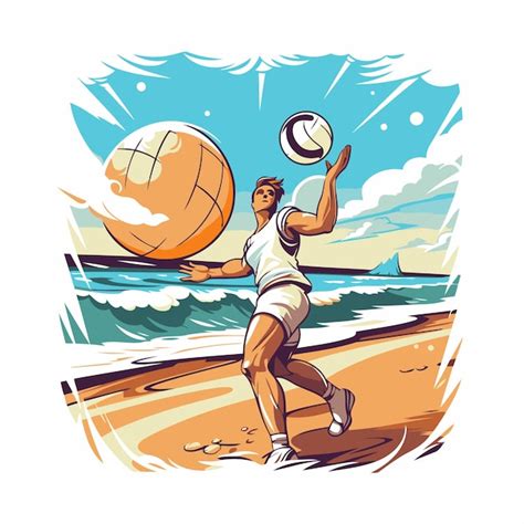 Beachvolleyball Spieler Am Strand Mit Der Hand Gezeichnete