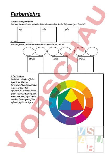 Arbeitsblatt Farbenlehre Bildnerisches Gestalten Farbe