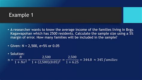 Determining The Sample Size Using Slovins Formula Youtube