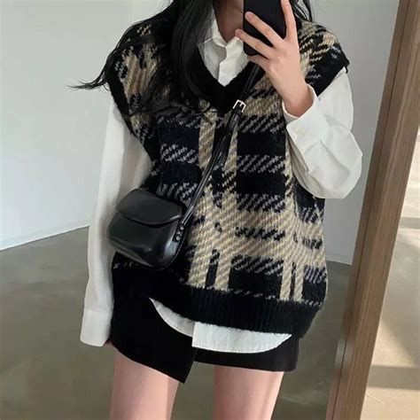 Korean Sweater Vest Korean Style Sweater Plaid Sweater Etsy