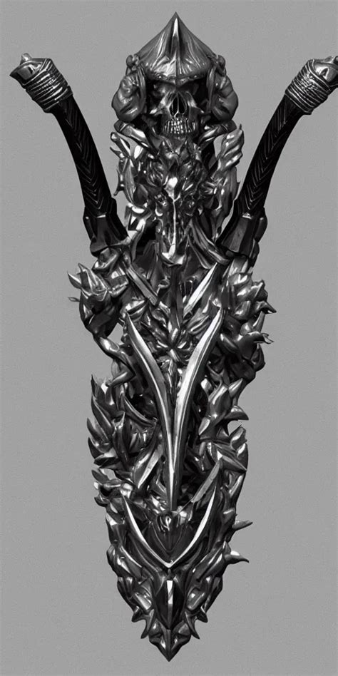 A Black And Silver Sword Skull Crest Ornament Stable Diffusion