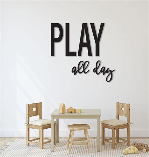 PLAY All Day Playroom Kids Sign Decor, Toy Room Wall Sign Wood Wall Art, Recreational Room ...