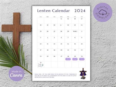 Lenten Calendar Printable Lenten Prayer Calendar Easter Countdown