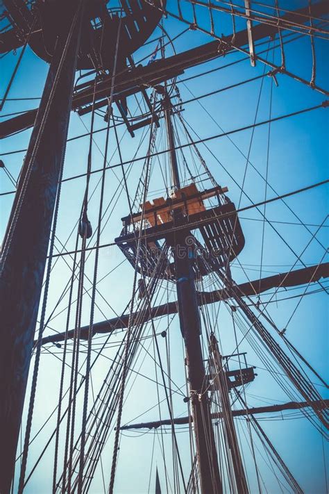 Old Ship Mast And Sail Ropes Detail Stock Photo Image Of Antique