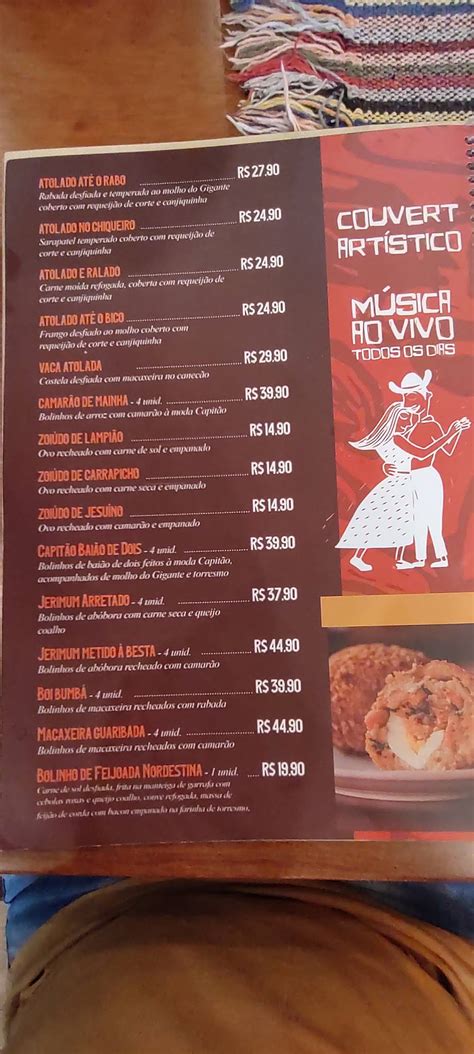 Menu Em Restaurante Gigante Nordestino Recreio Rio De Janeiro