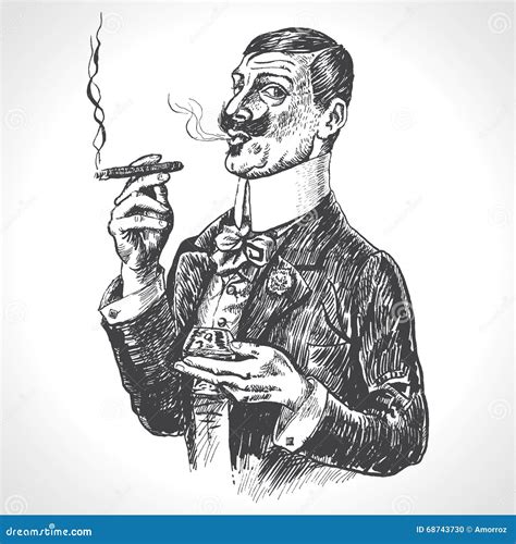 Elegant Gentleman Holding Glass Of Beverage And Cigar Stock Vector