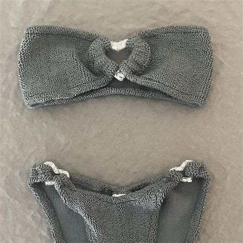 HUNZA G Nicole Embellished Seersucker Bandeau Bikini Depop