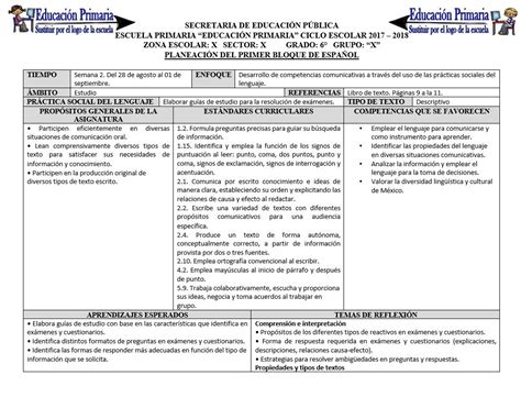 Planeaciones Del Sexto Grado Para El Primer Bloque Del Ciclo Escolar 2017 2018 Material