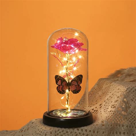 New Design Led Light Up Roses In Dome Artificial Rose Flower Light In A