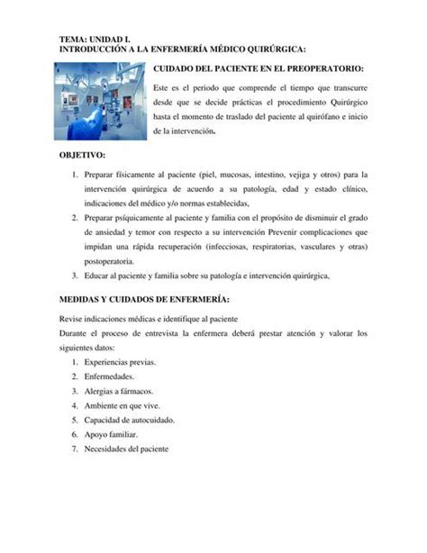 Cuidado Del Paciente En El Preoperatorio Jose Gutierrez Udocz