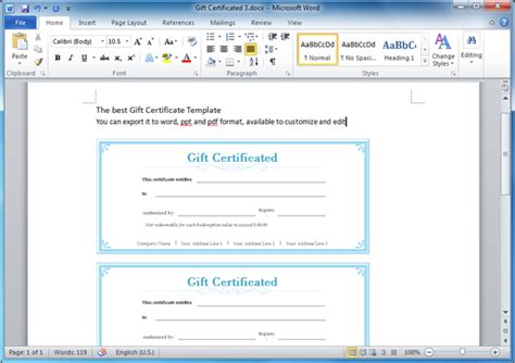 Gift Certificate Templates for Word