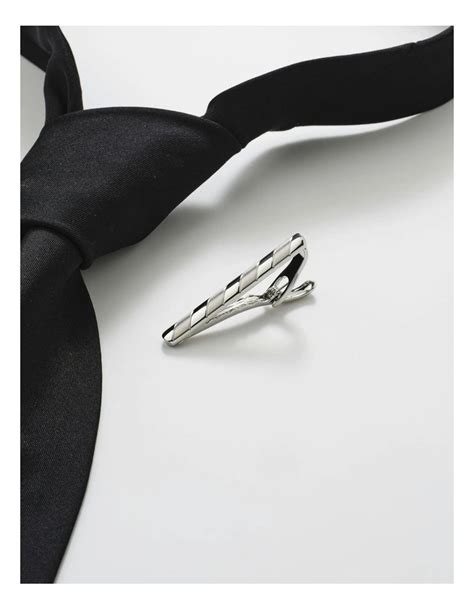 Cudworth Rhodium And Brushed Striped Plated Tie Bar Myer