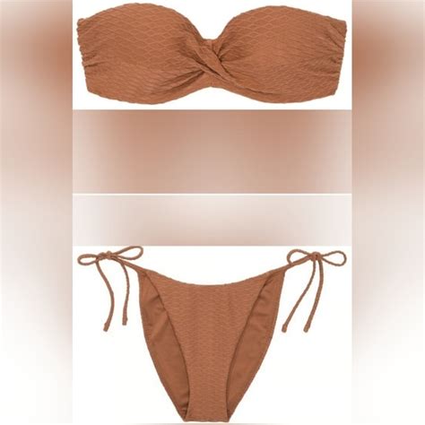 Victoria S Secret Swim 38ddxl New Vs Swim Bandeau Bikini Top Side Tie Cheeky Bikini Set